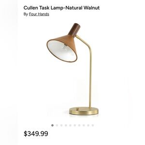 Cullen Task Lamp in Leather and Natural Walnut with Gold
